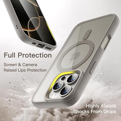 DIZORO Compatible iPhone 16 Pro Case,Compatible with MagSafe, Non Yellow Military-Grade Drop Protection & Hard PC Back Cover Slim Transparent Anti-Scratch Shockproof Phone Case - Natural Titanium 4 418YsBjfwRL