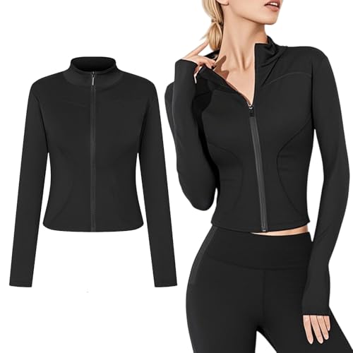 TUONYIS Nero Maglietta Palestra Donna Giacca Sportiva Maglietta da Corsa Sportiva a Maniche Lunghe, Top Rapido a Secco Slim Fit Camicie,per Fitness Jogging Running Yoga(Nero)