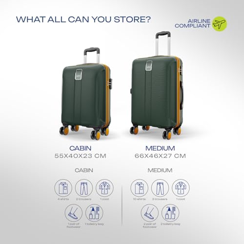 Image of Safari Cabin Thorium Neo 8 Wheels Set of 2 (+ Medium) Trolley Bags, Hard Case Polycarbonate, 360º Spinner Wheeling Luggage for Men & Women, Travel Bag Suitcase, Dusk Green
