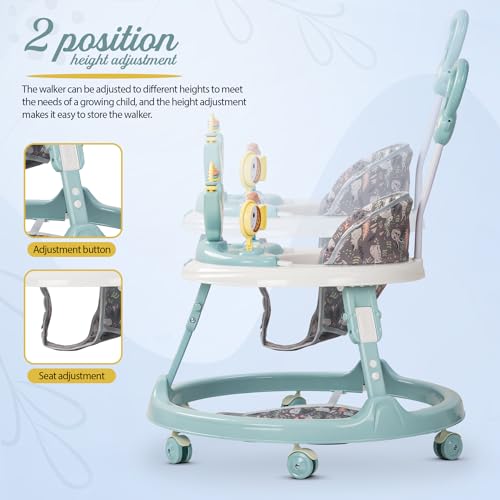 Image of Baybee Minto 2-in-1 Baby Walker for Kids with Push Handle, 2-Level Height Adjustment, Footmat & Musical Toy Bar | Activity Push Walker for Babies 6-18 Months (Blue)