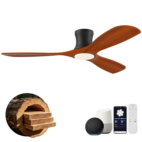 Image of 52 inch Low Profile Smart Ceiling Fans with Light Remote,Flush Mount,Wood,Quiet