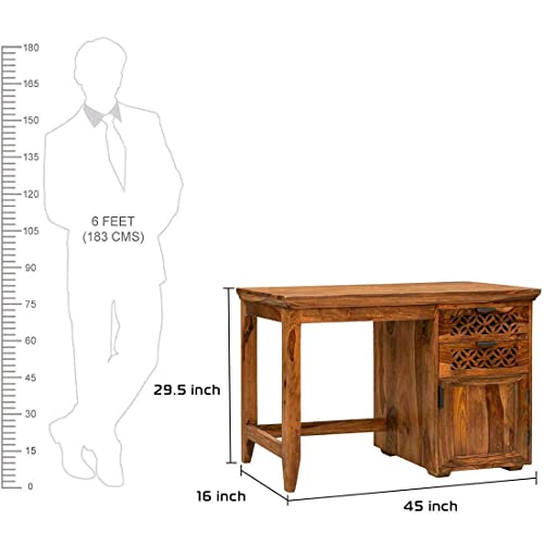 Image of SONA ART & CRAFTS Solid Sheesham Wooden Study Table with Chair | Study Table for Students with Drawer & Cabinet Storage | Office Table for Home Writing Office Desk Computer Table (Natural Finish)