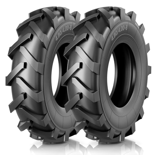 RONPOW 4.80/4.00-8 Rear Tine Tiller Tires Tube Type Pneumatic Outer Tires (Inner Tube Required Not Included) 16 Inch Replacement Tire 400 Lbs Load Fits Garden Tiller & Farm Equipment 2 Pack