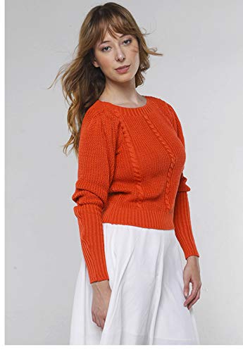 Suéter de Tricot Mangas Bufantes Gola Canoa Sob Laranja Terra (P)