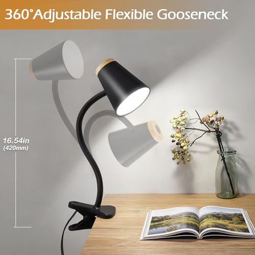 Image of EJIAXIN Clip on Desk Lamp for Home Office - Small LED Touch Dimmable Reading Light for College Dorm Room - Adjustable Flexible Gooseneck Clamp Light Table Lamp for Bedside Bedroom Bed Headboard Black