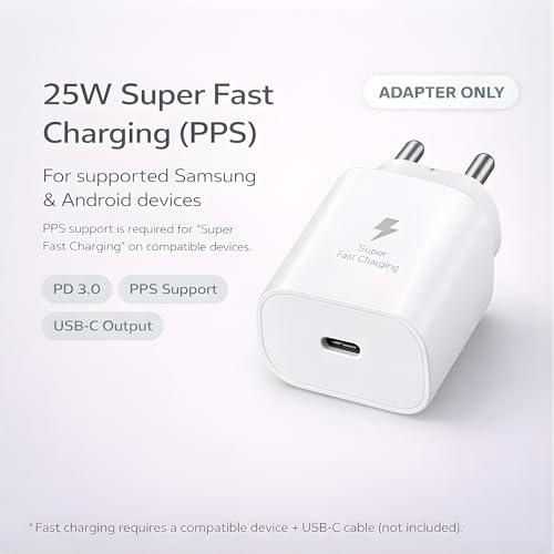 Image of Novobit 25W C-Type Super Fast Adapter Compatible with Samsung Galaxy S /A /M /F Series | Novobit Super Fast Charger Adapter for S23 /S22 /S21 /21 fe /S20 /M14 5G /M34 /M54 /M53 /M33 /M13 /A34