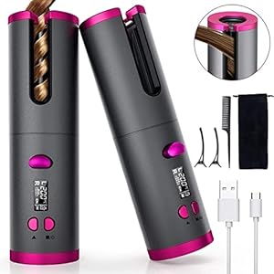 Wireless Automatic Curling Iron, Cordless Auto Hair Curler, Ceramic Rotating Hair Curler with 6 Temps & Timers, Portable…