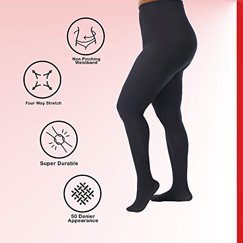 Image of Silky Toes Plus Size Tights for Women | 60D Soft Opaque Comfort Fit Pantyhose | Black or Colored 1-2 pairs | 1X-8X