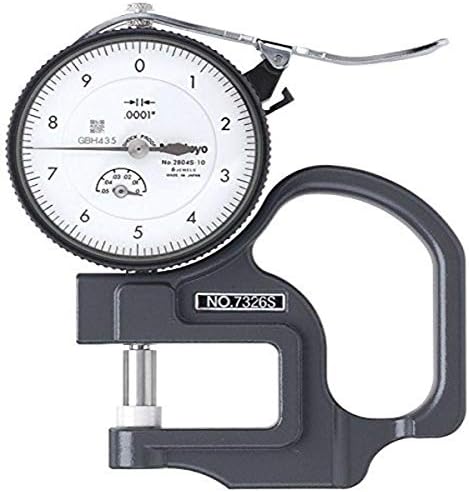 7326S Dial Thickness Gauge, Inch, Flat Anvil, Fine Dial Reading Type, 0-0.05" Range, 0.0001" Graduation, +/-0.0002" Accuracy