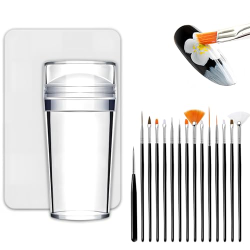 17 PCS French Tip Nail Stamp French Tip Tool Kit With with Nail Art Brushes for Home Manicure Diy Nail Art Salon Gifts for Girls(Black)