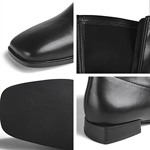 Image of GENSHUO Knee High Boots for Women Comfy Flat Heel Vintage Square Toe Fall Winter Solid Side Zipper Costume Knight Booties