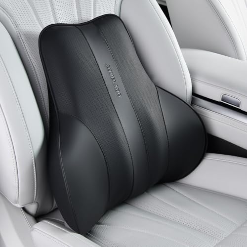 Image of Coverado Lumbar Support Pillow for Car, Ergonomic Memory Foam Back Pillow for Office Chair, New Back Cushion for Pain Relief, PU Leather Car Lumbar Support for Driving Seat - BK