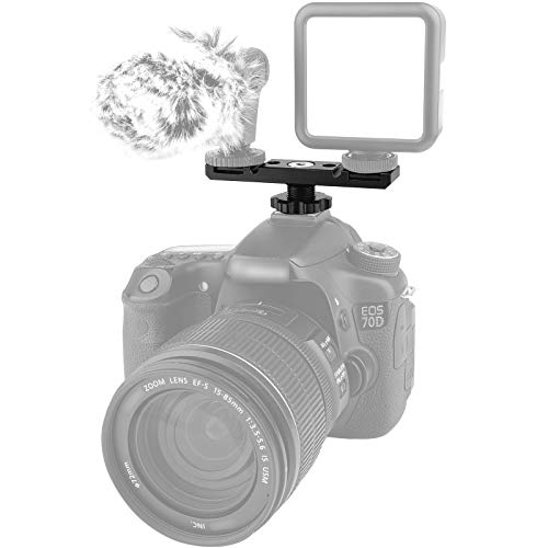 Image of Dual Cold Shoe Mount Bracket,Chromlives Dual Hot Shoe Extension Bar,Cold Shoe Mount Plate Adapter,Aluminum Dual Shoe Extension Bracket with Cable Slot Bayonet for Microphone,Led Video Light,Monitors