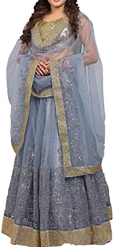 kfgroup Bollywood Designer Women's Readymade Stitched Grey Silk and Net Heavy Embroidery Lengha Choli