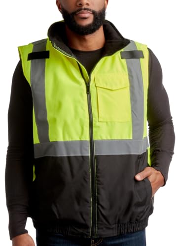 Bass Creek Outfitters Mens Safety Vest - High Visibility Insulated Construction Safety Vest with Reflective Tape (M–XXL), Size Large, Hi Vis Yellow