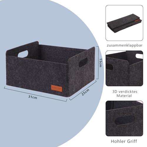 Unictop Boxen Aufbewahrung, 2 Stück Stabiler Filzkorb Rechteck,Faltbar, mit Zwei Weichen Griffen,für Kleidung, Handtücher, Accessoires und Kinderspielzeug aufzubewahren DunkelGrau