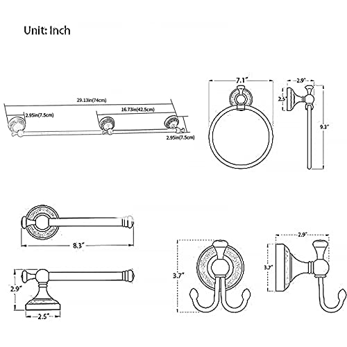 Leyden Antique Brass Bathroom Accessories, Brushed Brass Towel Bar Set Towel Holder Hand Towel Ring Toilet Paper Holder Wall Coat Hooks Wall Mounted 4 Piece Wave Pattern Base #TOP6