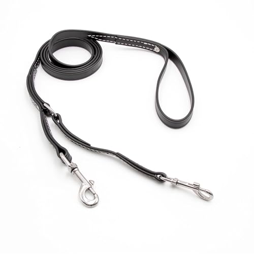 Leerburg BioThane Prong Collar Leash – 6 Foot (Black) - Prong Collar Back Leash, No Pull, Double Stitched, Stronger Than Leather, Heavy Duty Stainless Steel, Made in America