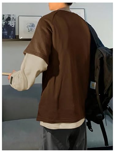 Floerns Men's 2 in 1 Long Sleeve Crewneck Sweatshirts Loose Colorblock Pullovers2