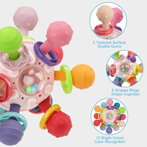 Image of Baby Montessori Sensory for 0-6 6-12 Months, Baby Teether Teething for Babies 0 3 6 9 12 18 Months, Newborn Infant Learning Developmental Gifts for 1 2 Year Old Boys Girls (Pink.)