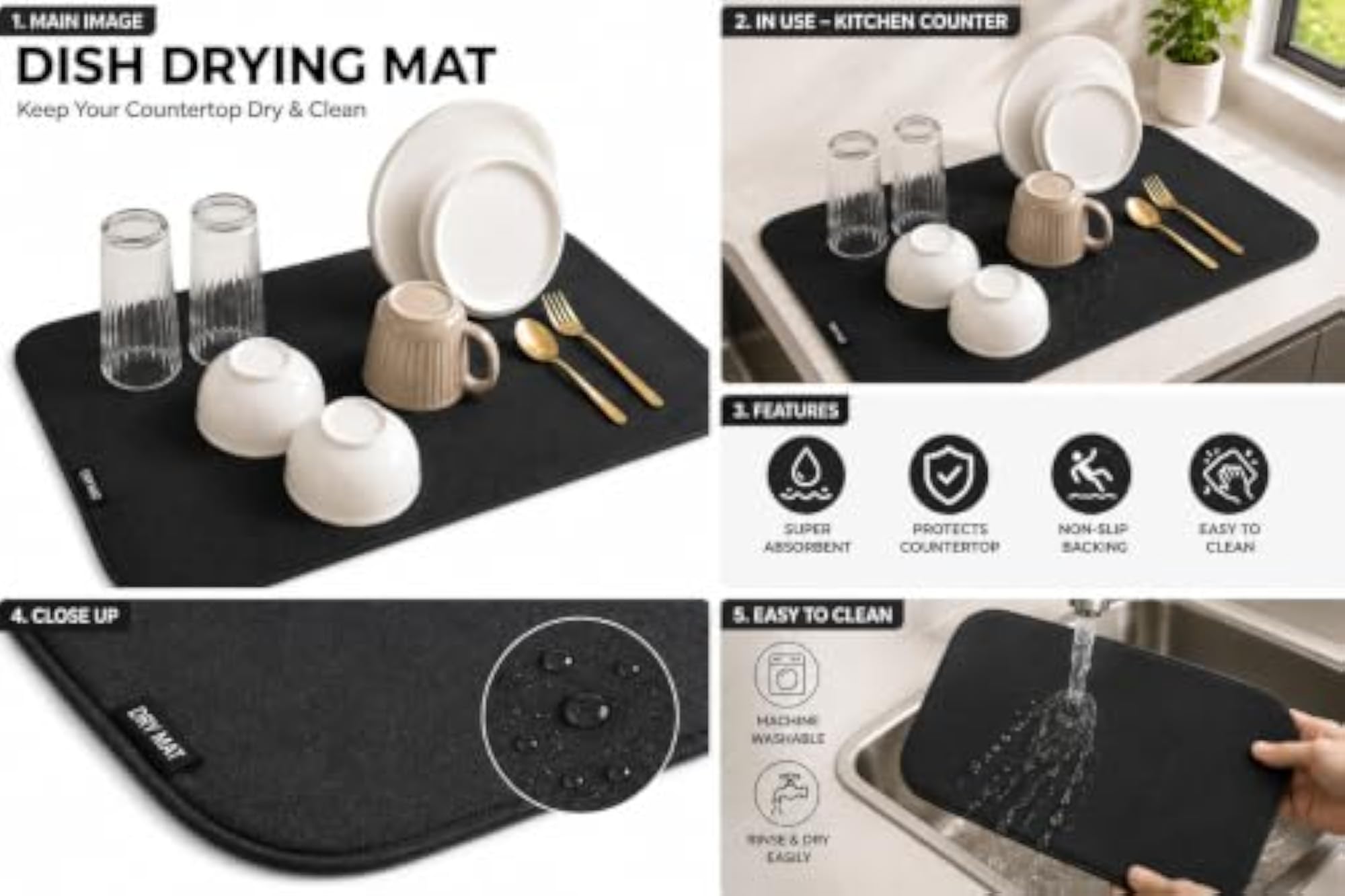 Reusable Drying Mat for Dishes, Super Absorbent