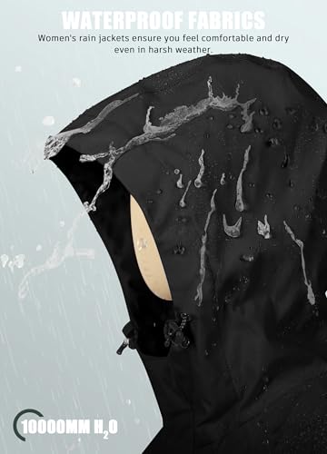 ATLASLAVA Regenmantel Damen Regenjacke wasserdicht Lang mit Kapuze Gefütterte Mantel Windbreaker Leicht Outdoor Jacke Schwarz XL