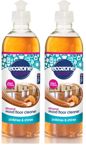Ecozone Almond Natural Wood Floor Cleaner, Fast Drying Gentle Cleaning Solution for Wooden Flooring, Bleach Free Polish & Shine, Preserves The Colour & Finish, Vegan Friendly & Eco Conscious (500ml)