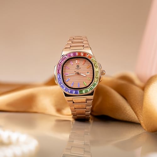 Image of Carlton London Grace Women Analog Watch, Round Dial, Stainless Steel Strap, Quartz Movement, Multi Color Strap, Date Display, 30M Water Resistant
