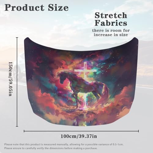 Image of Car Hood Cover Elastic Polyester Cover for Car Hood Removable Automotive Accessories Easy Installation for Car Hood Decoration and Protection-Starry Sky Horse Print