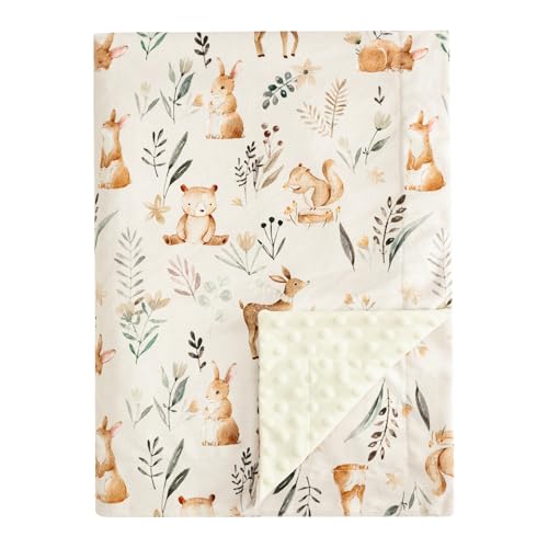 Image of PHF Minky Baby Blanket with Double Layer and Soothing Raised Dotted Backing, Soft and Lightweight Reversible Receiving Blanket for Newborns, Infants, Babies, 30x40 Inches, Woodland&Forest