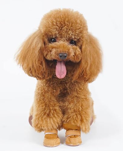 Hundeschuhe Pfotenschutz,Hundeschuhe Kleine Hunde,Plüsch Hundestiefel,Hundeschuhe Winter,Hund Schneestiefel,Hunde Schuhe Anti Rutsch,Schneestiefel für Haustiere für kleine,Sport im Freien (Braun 2)