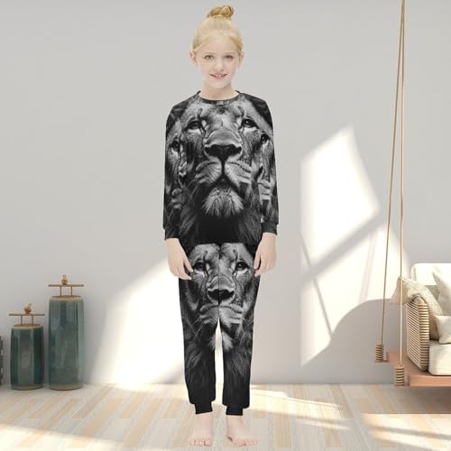 Close Up of A LionGirls Pajamas, Long-sleeved Casual Pajamas And Home Clothes7-9Y（120cm）3
