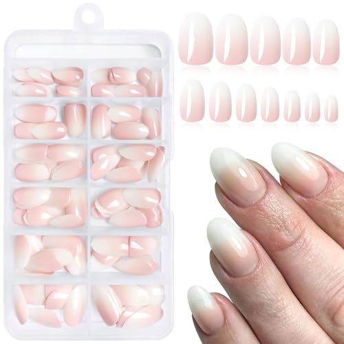 LunarCharm 144 pezzi unghie finte corte ovali in ombre, rosa bianco ombre nude corti finti unghie artificiali per donne