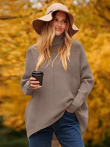 Image of ANRABESS Womens Casual Fall Sweater Turtleneck High Neck Batwing Sleeve Oversized Sweater Dress