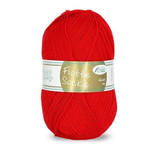 Rellana Flotte Socke uni,100 Gr. 4-fädige Sockenwolle, 75% Schurwolle(Superwash)/25% Polyamid, (903 rot)