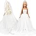 BARWA White Wedding Dress with Long Veil Evening Party Princess White Lace Gown Dress for 11.5 Inch Girl Doll