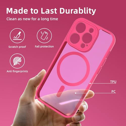 K TOMOTO Magnetic Case Compatible with iPhone 15 Pro Max [for MagSafe] [Anti Yellowing] Translucent Matte Phone Case with Camera Lens Guard, Rugged Protective Cover 6.7-Inch, Hot Pink — view 4