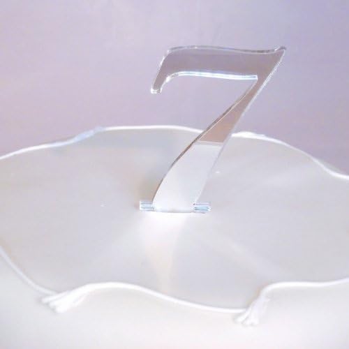 7 Silver Acrylic Mirror Cake Topper Number Script 10cm (4inch) Number Height inc spike 15cm