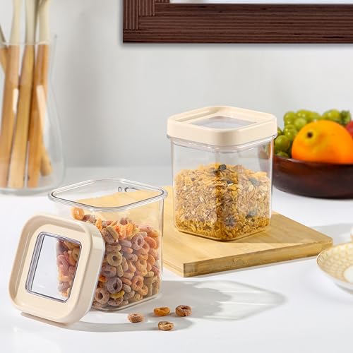 Image of CELLO Airlock Square Pet Storage Jar for Kitchen Set of 2 Pcs 900ml Transparent | Freezer & Fridge Safe Stackable Airtight Kitchen Storage Container Jar Set for Bread Cereal Coffee Fruits Pasta Spices