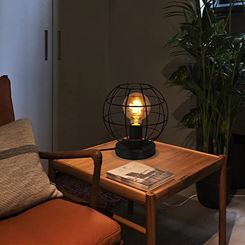 ZMH Vintage Retro Black Metal Table Lamp - Round Cage Umbrella, E27 Socket, Max 40W, Touch Control, Indoor Use - Image 3