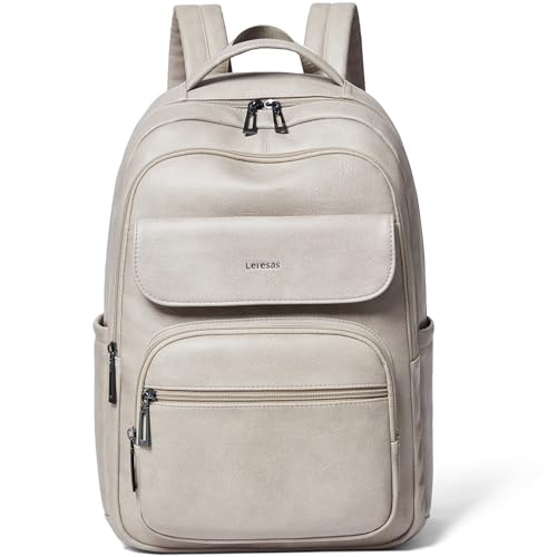 Mochila de viaje Leresas 37L en cuero vegano gris claro miniatura 1