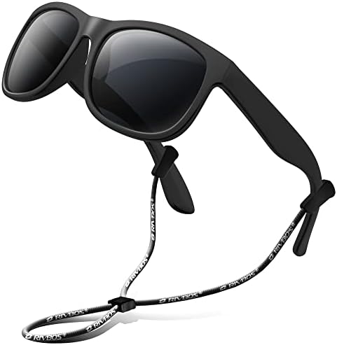 RIVBOS Kids Sunglasses Polarized Rubber UV400 Protection with Glasses Strap for Boys Girls Toddler and Children Age 3-10 RBK002