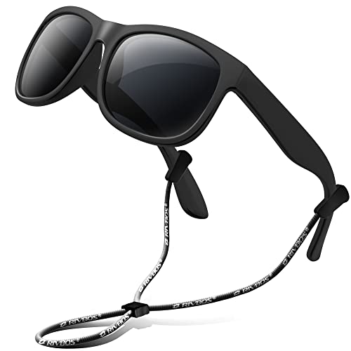 RIVBOS Kids Sunglasses with Strap Polarized UV Protection Flexible Rubber Shades for Boys Girls RBK023