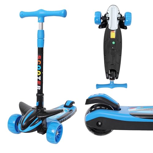 German: Habib Gruppe Plane Scooter - Patinete infantil de 3 ruedas con luz LED, plegable, 4 alturas ajustables, patinete para niños y niñas de 3 a 8 años (4 colores) (azul)