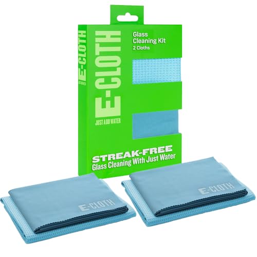 E-Cloth 2-Pack Window Cleaning Cloth - Streak-Free Glass & Mirror Cleaning Kit with Just Water, Glass Cleaning Cloth, Microfiber Towel Kit for Windows, Car Windshield, Mirrors - Alaskan Blue