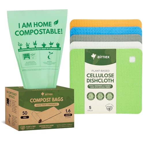 AIRNEX Kitchen Composting & Cleaning Bundle - 50 Compostable Bags