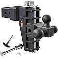 GWTAUTO Adjustable Trailer Hitch, Tri-Ball (1-7/8" x 2" x 2-5/16") Drop Hitch, Fits 2.5-Inch Receiver, 6 Inch Drop Hitch, 18500 LBS GTW-Class 3 Tow Hitch for Heavy Duty Truck, Black, Solid Ball Mount