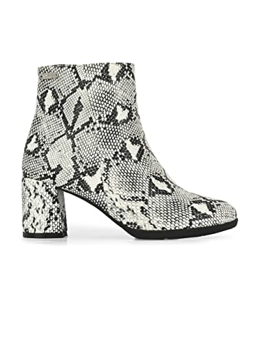 Image of Delize Off White and Grey Women, Reptile Print Leather, mid Heel Plain Ankle Boots
