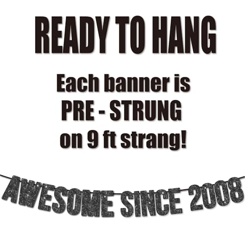Image of Pre-Strung Awesome Since 2008 Banner for 17th Birthday Party Decoration,Happy 17th Men Women Birthday Party Banner,Handmade - Black
