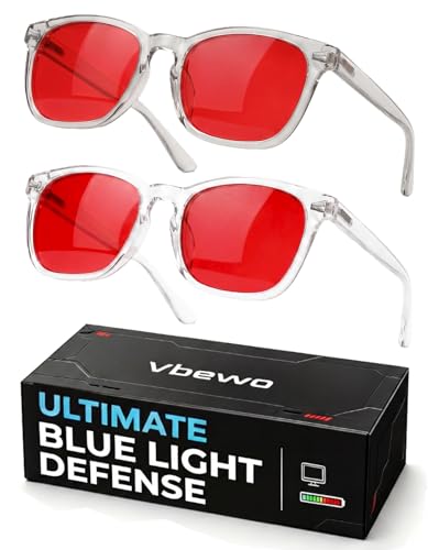 Image of 2 Packs Professional Sleep Glasses with 99.9% Blue Light Blocking Dual AR Coatings Red Lens, Computer Gaming Glasses for Men Women, Anti Fatigue & Eye Strain